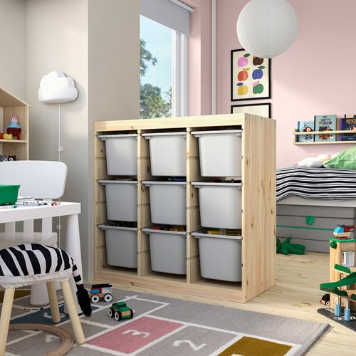IKEA - TROFAST, storage-unit, pine/grey, 93x44x91 cm