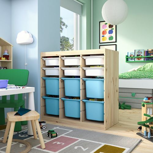 IKEA - TROFAST, storage-unit, pine-white-light blue, 93x44x91 cm
