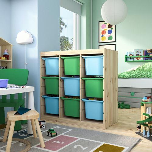 IKEA - TROFAST, storage-unit,  pine-light blue-bright green, 93x44x91 cm