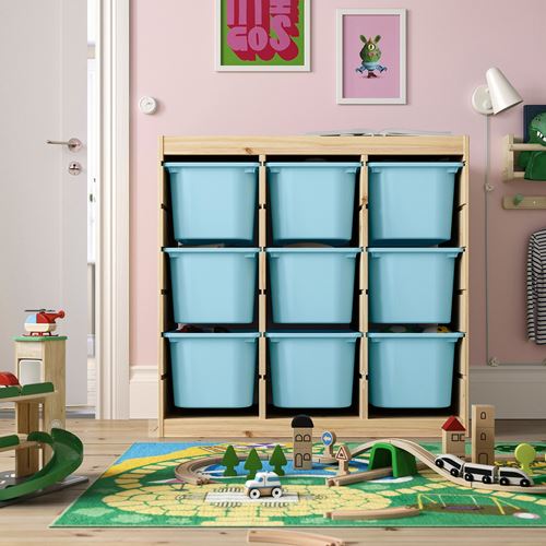 IKEA - TROFAST, storage-unit, pine-light blue, 93x44x91 cm