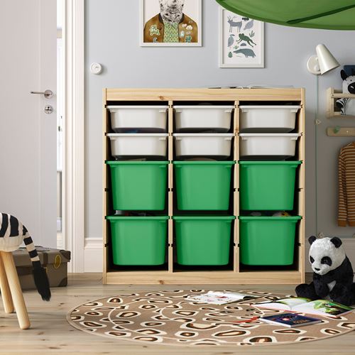 IKEA - TROFAST, storage-unit, pine-white-bright green, 93x44x91 cm