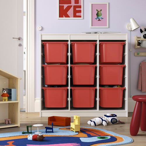 IKEA - TROFAST, storage-unit, white/red, 99x44x94 cm