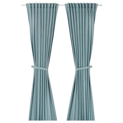 IKEA - RITVA, background curtain, 1 pair, grey/blue, 145x300 cm