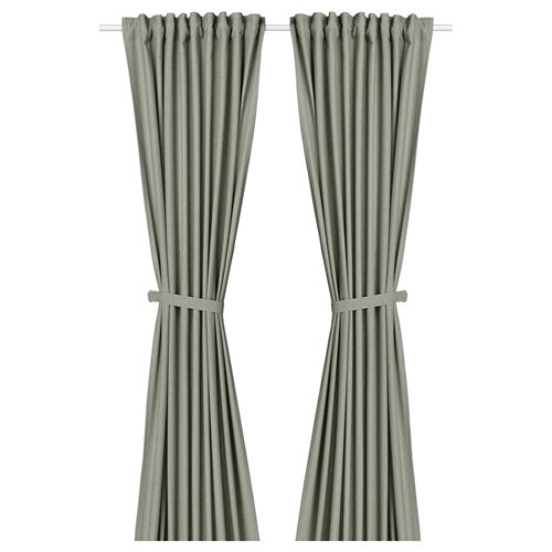 IKEA - LENDA, background curtain, 1 pair, light grey-green, 140x300 cm