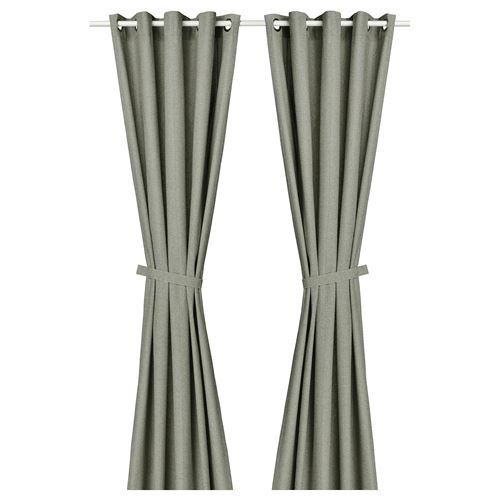 IKEA - LENDA, background curtain, 1 pair, light grey-green, 140x300 cm