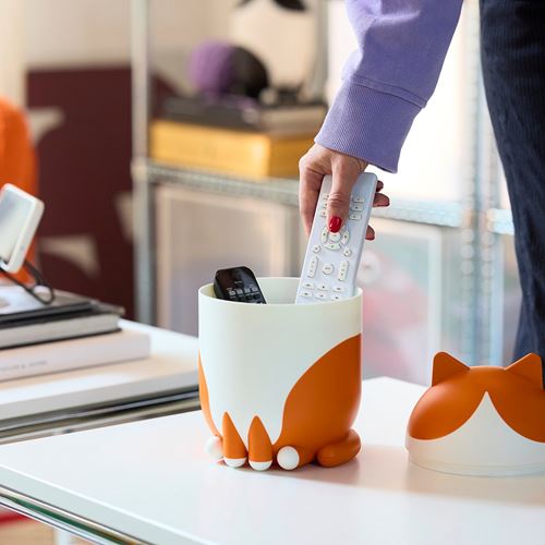 IKEA - GREJSIMOJS, kapaklı kutu, turuncu-beyaz, 15x24 cm