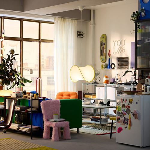 IKEA - GREJSIMOJS, pendant lamp shade, white/yellow, 45 cm