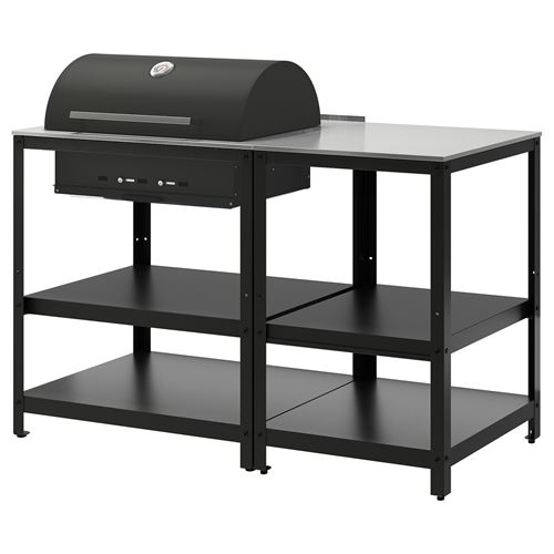 IKEA - GRILLSKAR, kömürlü barbekü, paslanmaz çelik-siyah, 147x61 cm