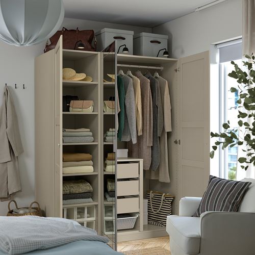 IKEA - PAX/KAMMARTORP/TYSSEDAL, PAX gardırop, gri-bej-aynalı cam, 150x60x201 cm