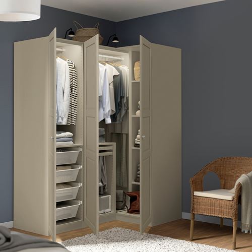 IKEA - PAX/TYSSEDAL, PAX corner wardrobe, grey/beige, 161/111x201 cm