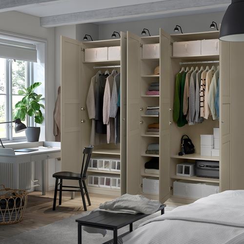 IKEA - PAX/TYSSEDAL, PAX gardırop, gri-bej, 250x60x236 cm