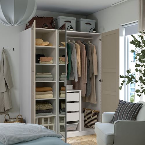 IKEA - PAX/KAMMARTORP/TYSSEDAL, PAX gardırop, beyaz-aynalı cam-gri-bej, 150x60x201 cm