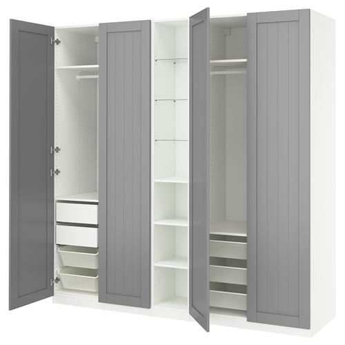IKEA - PAX/GULLABERG, PAX wardrobe, white/grey, 235x60x236 cm