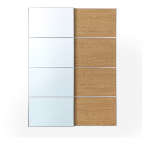 IKEA - AULI/MEHAMN, sürgü kapak, aynalı cam-meşe görünümlü, 150x201 cm