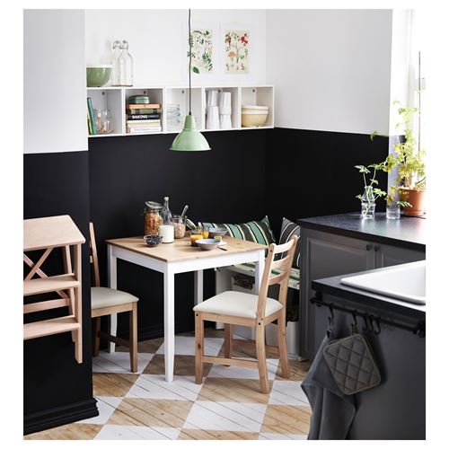 IKEA - LERHAMN, mutfak masası, açık antika vernik-beyaz vernik, 2 kişilik