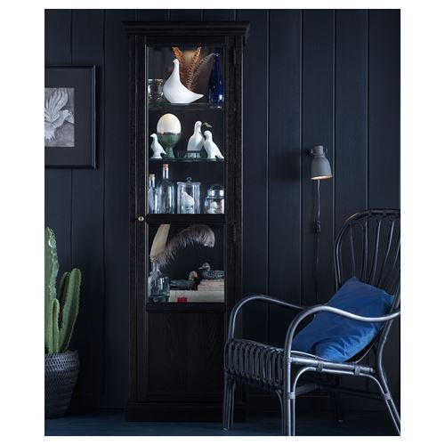 IKEA - MALSJÖ, glass-door cabinet, black, 60x186 cm