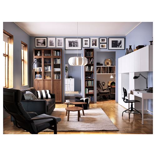 IKEA - BILLY, cam/panel kapaklı kitaplık, kahverengi-dişbudak kaplama, 120x30x237 cm