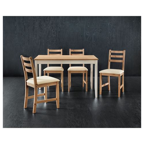 IKEA - LERHAMN, mutfak masası, açık antika vernik-beyaz vernik, 4 kişilik