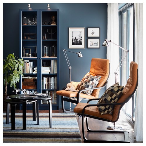 IKEA - BILLY, bookcase with glass door, dark blue, 80x30x202 cm