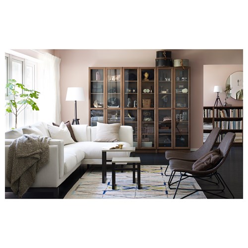 IKEA - BILLY, bookcase with glass door, brown ash veneer, 80x30x202 cm