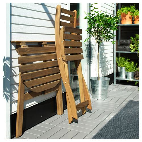 IKEA - ASKHOLMEN, table folding wall+2 chairs, light brown