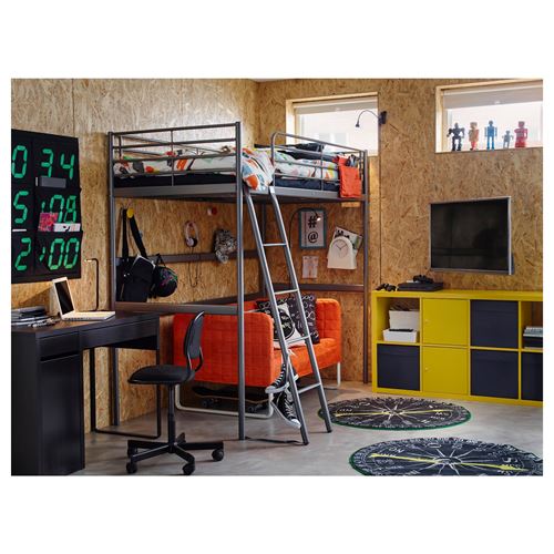 IKEA - SVARTA, bunk bed, silver-colour, 90x200 cm