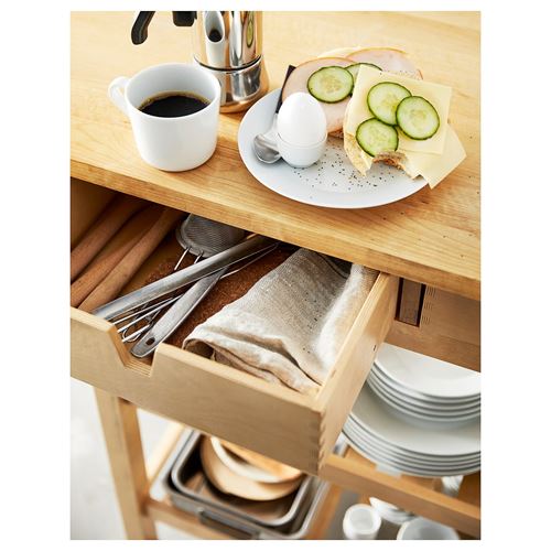 IKEA - FÖRHÖJA, servis arabası, huş, 100x43 cm