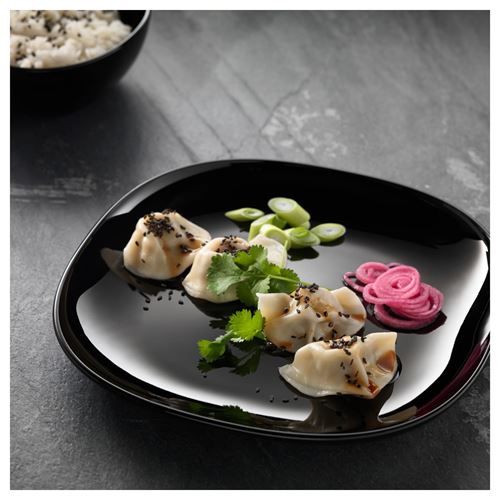 IKEA - BACKIG, plate set, black, 25x25 cm