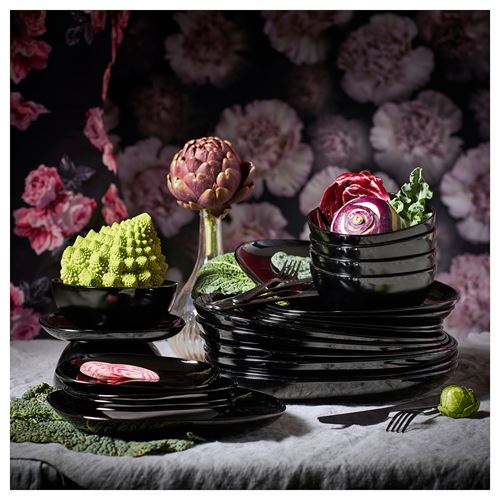 IKEA - BACKIG, plate set, black, 25x25 cm