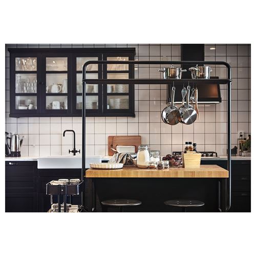 IKEA - VADHOLMA, kitchen island with rack, black/oak, 126x79x225 cm