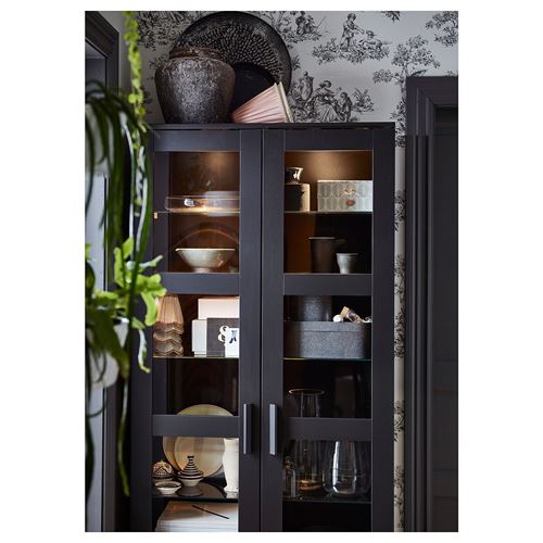 IKEA - BRIMNES, glass-door cabinet, black, 80x190 cm