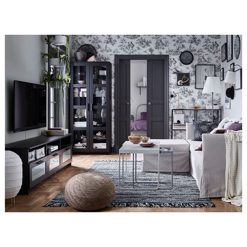 IKEA - BRIMNES, glass-door cabinet, black, 80x190 cm