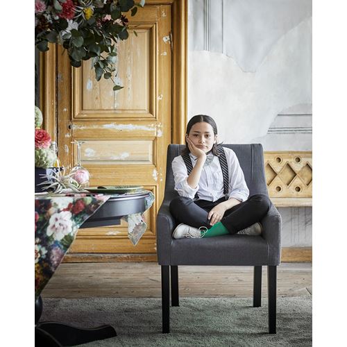 IKEA - SAKARIAS, kolçaklı kumaş sandalye, siyah-sporda koyu gri