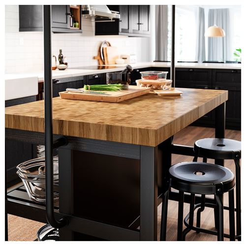 IKEA - VADHOLMA, kitchen island with rack, black/oak, 126x79x225 cm