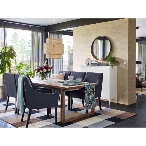 IKEA - SAKARIAS, kolçaklı kumaş sandalye, siyah-sporda koyu gri