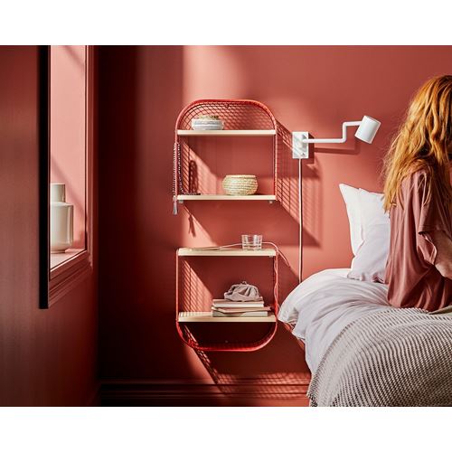 IKEA - SVENSHULT, wall shelf, white stained oak effect/red, 41x20 cm