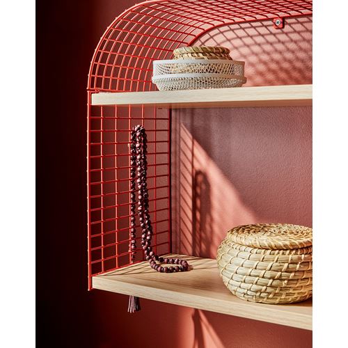 IKEA - SVENSHULT, wall shelf, white stained oak effect/red, 41x20 cm