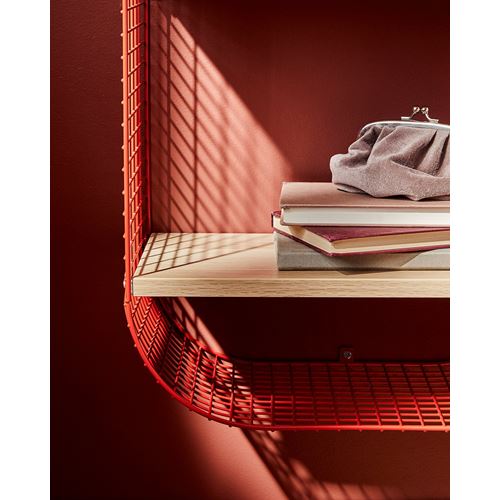 IKEA - SVENSHULT, wall shelf, white stained oak effect/red, 41x20 cm