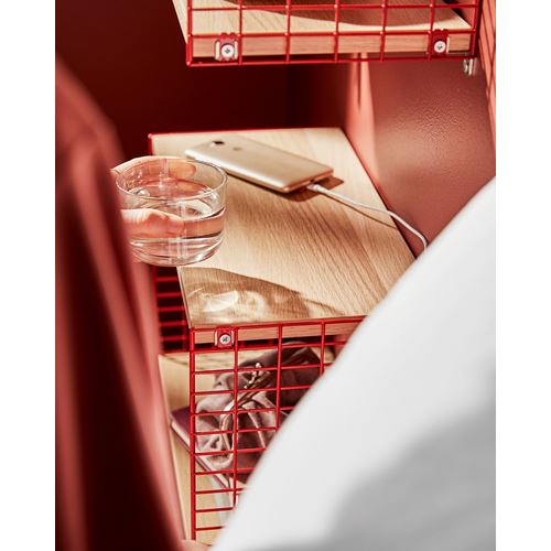 IKEA - SVENSHULT, wall shelf, white stained oak effect/red, 41x20 cm