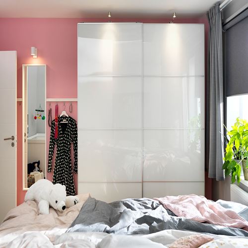 IKEA - FARVIK, panels for sliding door frame, glass white, 100x236 cm