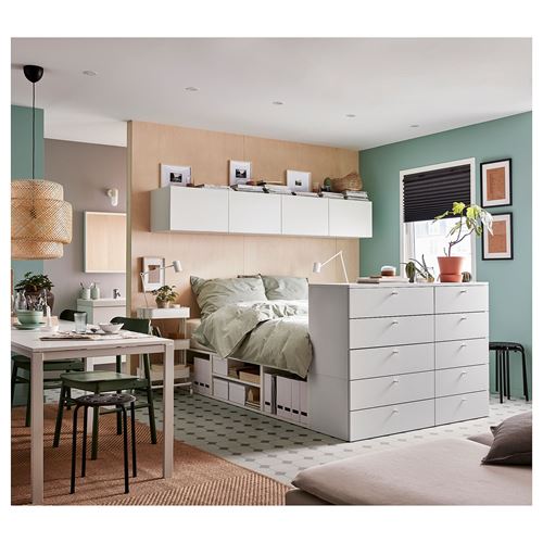 IKEA - PLATSA/FONNES, double bed base, white, 140x244x103 cm
