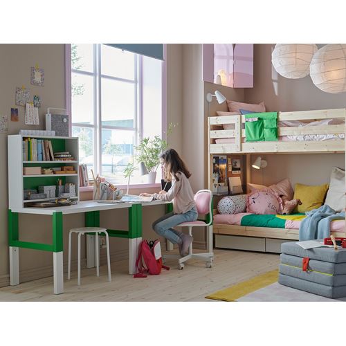 IKEA - PAHL, çocuk çalışma masası ek ünitesi, beyaz-yeşil, 64x17 cm