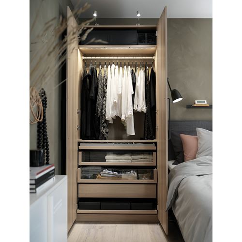 IKEA - PAX/FORSAND, PAX wardrobe, white stained oak effect, 100x60x236 cm