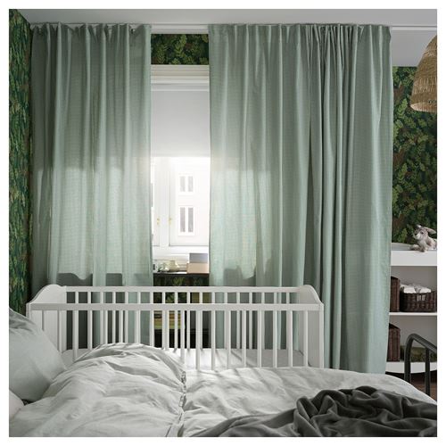 IKEA - ORDENSFLY, background curtain, 1 pair, white/green, 145x300 cm