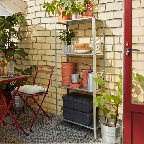 IKEA - HYLLIS, outdoor shelving unit, grey, 180x27x74-140 cm