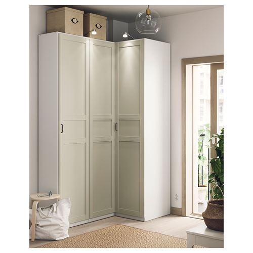 IKEA - PAX/FLISBERGET, PAX corner wardrobe, white-lighr beige, 160/88x236 cm