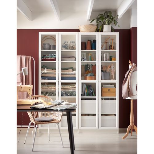 IKEA - OXBERG, bookcase door, white/glass, 40x192 cm