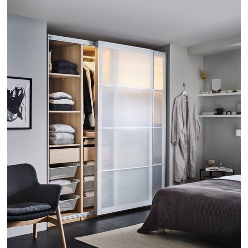 IKEA - PAX/SVARTISDAL, PAX sliding door wardrobe, white stained oak effect-white paper effect, 200x66x201 cm
