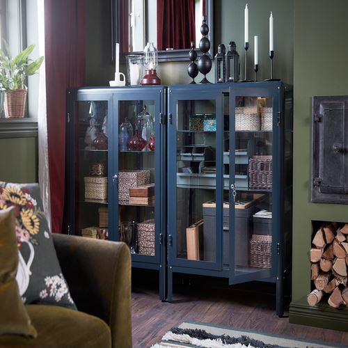 IKEA - FABRIKÖR, glass-door cabinet, blue, 81x113 cm