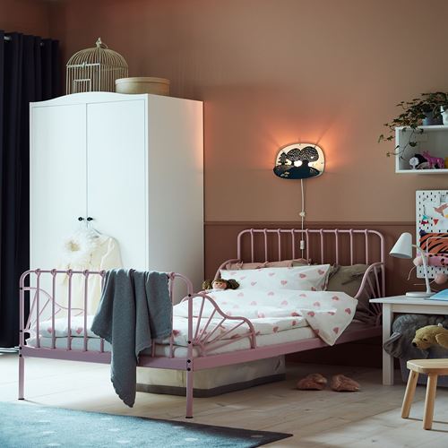 IKEA - MINNEN/LURÖY, extendable bed, light pink, 80x200 cm